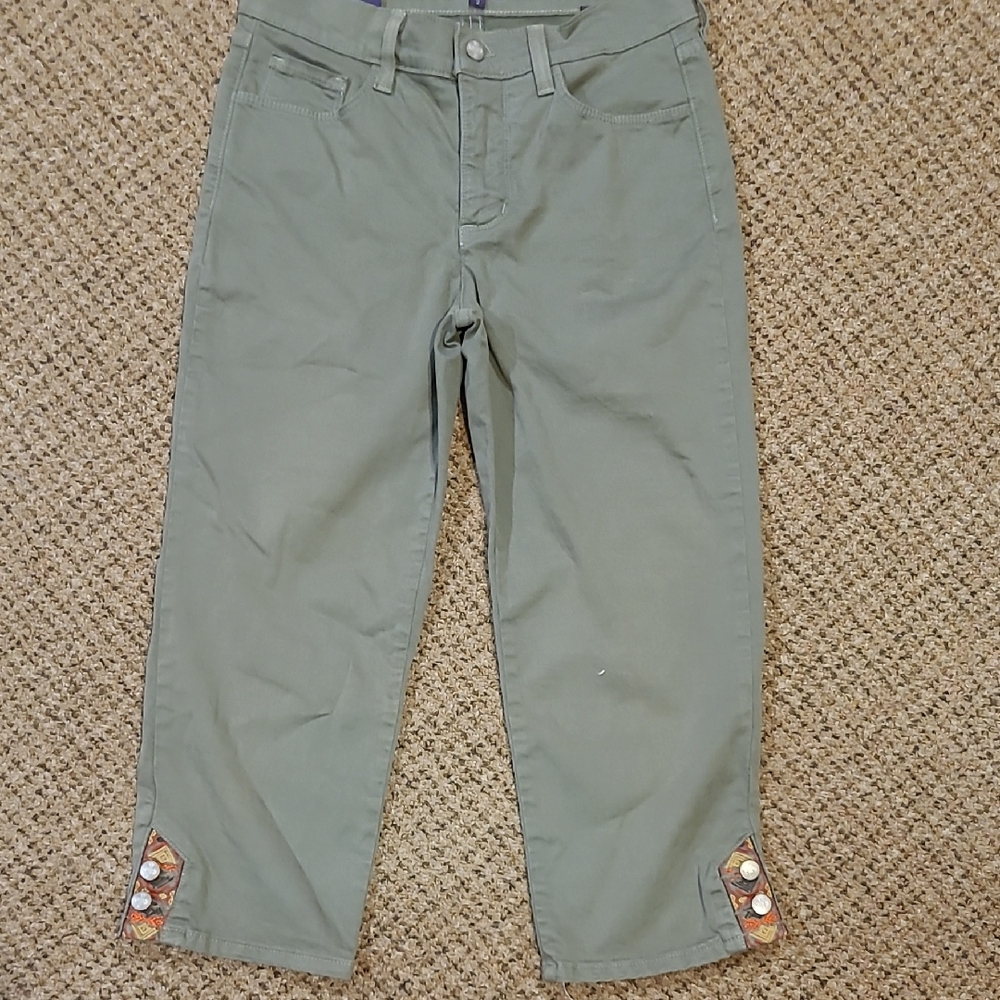 NYDJ Olive Cropped Pants with Decorative Hem